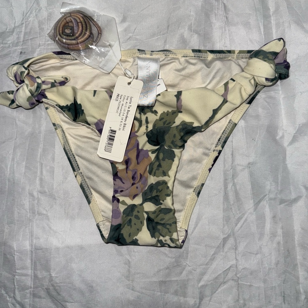 Zimmermann Cream Bikini Bottoms with Green & Purple Floral Print
